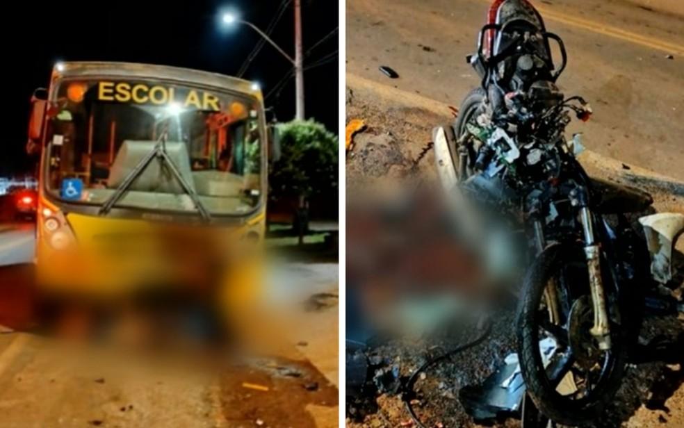 Aps bater de frente com nibus moto ficou completamente destruda em Gois Foto ReproduoTV Anhanguera