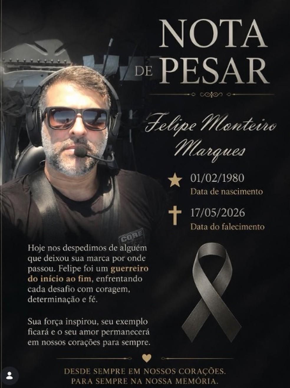 Nota de pesar pela morte do piloto Felipe Medeiros Marques Foto Reproduo